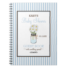 Blaue Streifen-Weckglas-Babyparty-Gast-Buch | Notizblock
