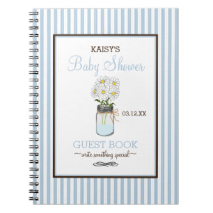 Blaue Streifen-Weckglas-Babyparty-Gast-Buch Notizblock
