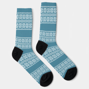 Blaue Streifen Weihnachts-Blume Muster Socken