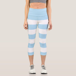 Blaue Streifen, weiße Streifen, gestreiftes Muster Capri Leggings