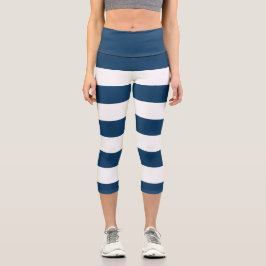 Blaue Streifen, weiße Streifen, gestreiftes Muster Capri Leggings