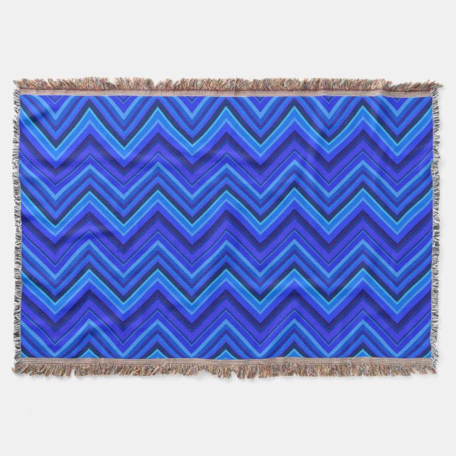 Blaue Streifen Zickzack-Muster Decke (Vorderseite)