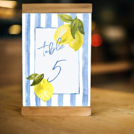 Blaue Streifen-Zitronen-Brautparty Tischnummer