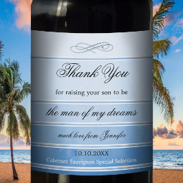 Blaue Streifenmutter im Gesetz Hochzeitwein Weinetikett