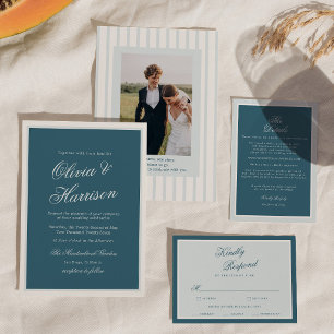 Blaue Striche - Elegante Hochzeitseinladung im mar Einladung