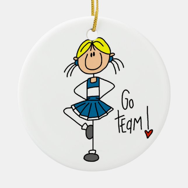 Blaue Strichmännchen-Cheerleader-T - Shirts und Keramikornament (Vorne)