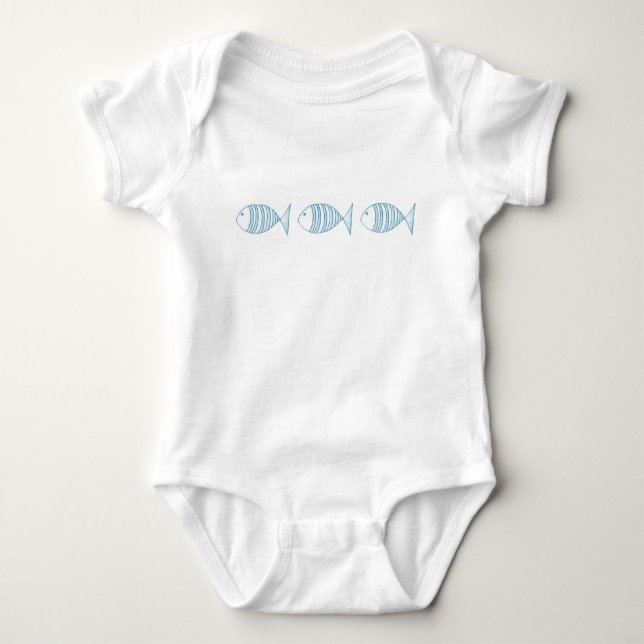 Blaue Strickfische Baby Strampler (Vorderseite)