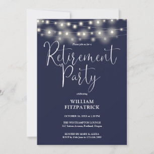 Blaue String-Lichter Schrift Ruhestandsfeier Einladung