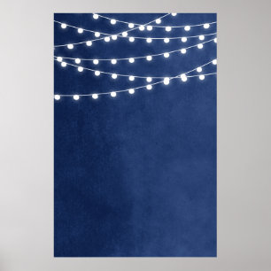 Blaue String-Lichter zum Hochzeitszeichen Poster