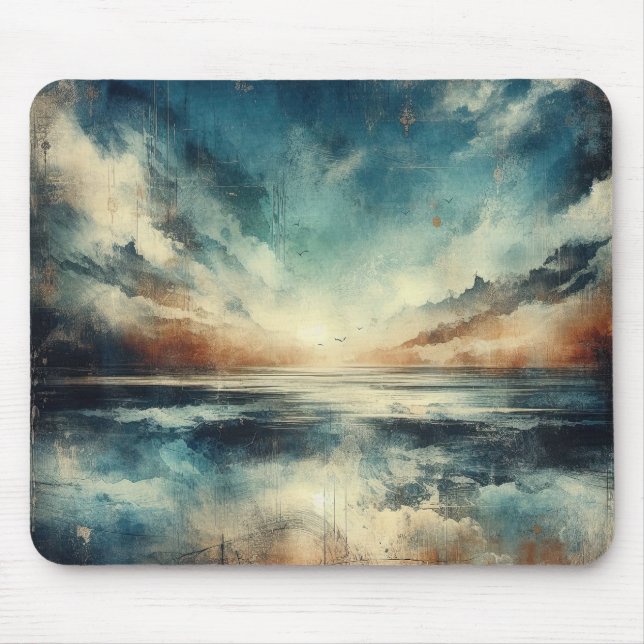 Blaue stürmische Meereslandschaft altes Foto Mousepad (Vorne)
