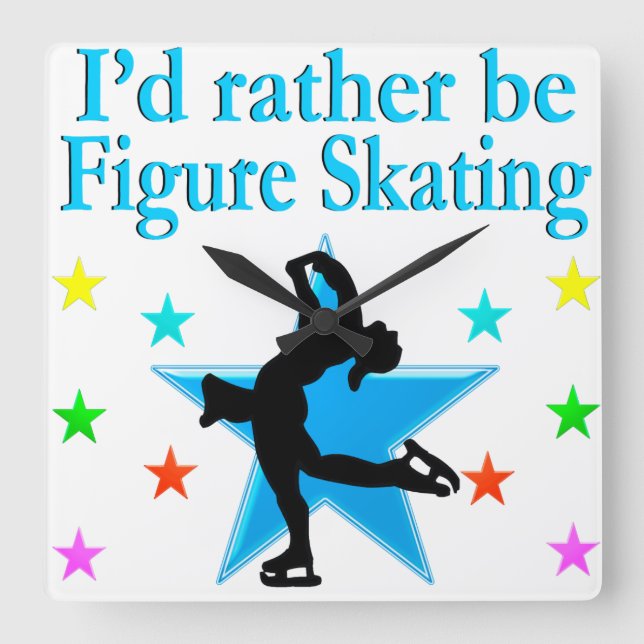 BLAUE SUPER STAR FIGURE SKATER QUADRATISCHE WANDUHR (Vorderseite)