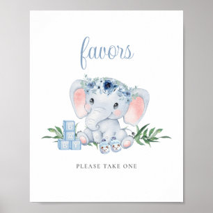 Blaue süße Elefant-Junge-Baby-Party-Favor-Schild Poster