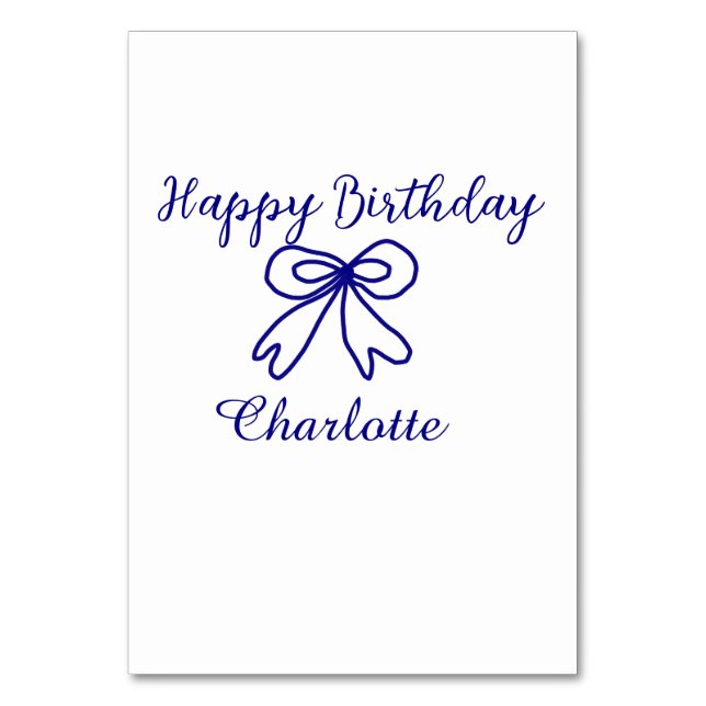 Blaue SÜSSE HINZUFÜGEN NAME BABY Geburtstag Tischnummer (Vorderseite)