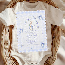 Blaue süße Kaninchen-Gingham-Spitze Baby Shower