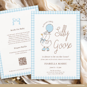 Blaue süße kleine alberne Gänse-Baby-Party Einladung