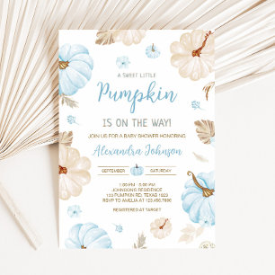 Blaue süße kleine Kürbis-Herbst-Baby-Party Einladung