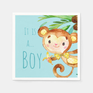 Blaue süße Monkey Baby Boy Ankündigung 2 Serviette
