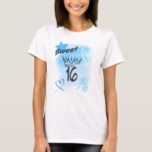 Blaue Sweet 16 Airbrush mit einer Krone T-Shirt