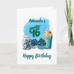 Blaue Sweet Sixteen Geburtstagskarte Karte