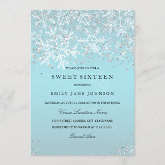 Blaue Sweet Sixteen Winter Wonderland Schneeflocke Einladung