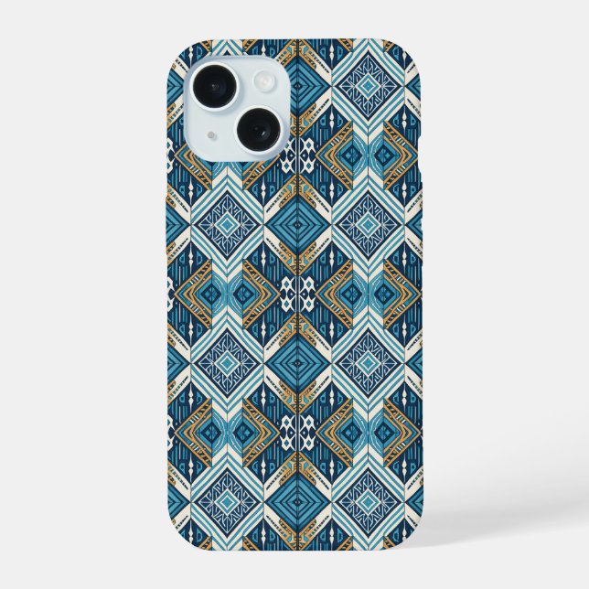 Blaue Symetrisches Boho Muster 18583 b xl iPhone 15 Hülle (Rückseite)