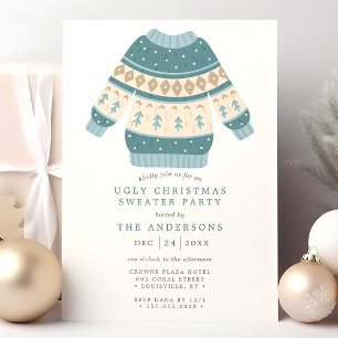 Blaue Tacky hässliche Weihnachtspullover-Party Einladung