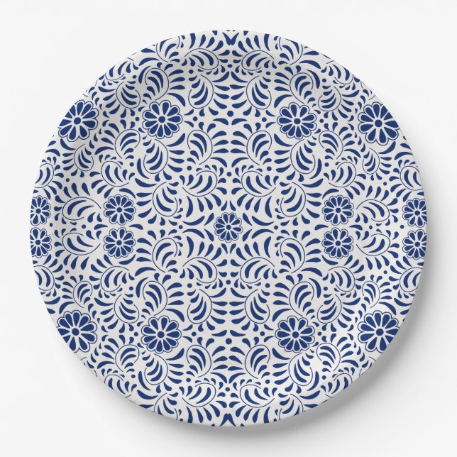 Blaue Talavera-Fliese im spanischen Stil Fiesta Pappteller (Vorderseite)