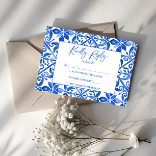 Blaue Talavera-Fliesen vintage mexikanische Hochze RSVP Karte