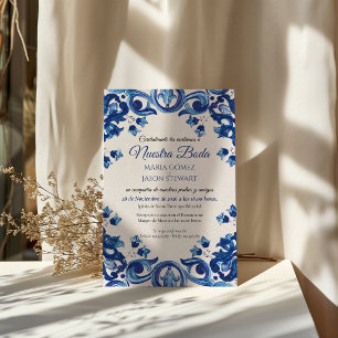 Blaue Talavera-Majolika-Floral-Boda-Spanische Hoch Einladung
