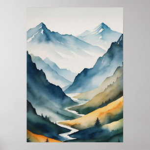 Blaue Tan-Bergszene Poster