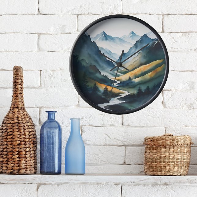 Blaue Tan-Gebirgslandschaft Große Wanduhr (Von Creator hochgeladen)