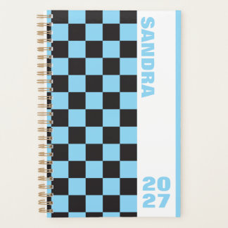 Blaue Tan Karo Custom Name Jahr 2027 Spiral Planer