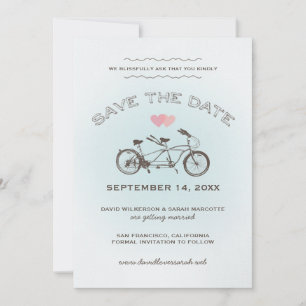 Blaue Tandem-Fahrrad-Save-The-Date-Ankündigung Save The Date