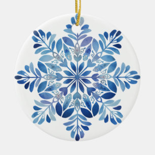 Blaue Tannen-Schneeflocken-Weihnachtsbaumanhänger Keramik Ornament