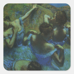 Blaue Tänzerinnen von Edgar Degas, Vintage-Impress Quadratischer Aufkleber