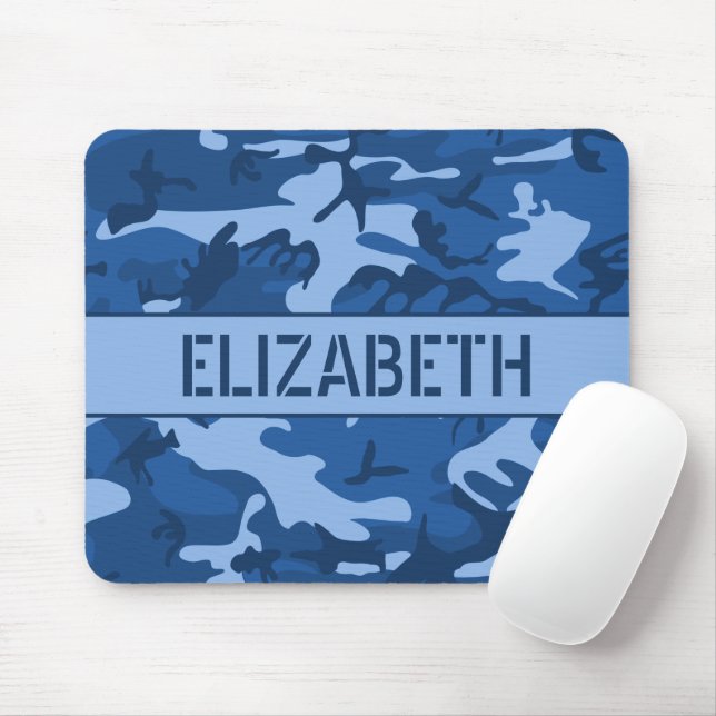 Blaue Tarnung Monogramm Mousepad (Mit Mouse)