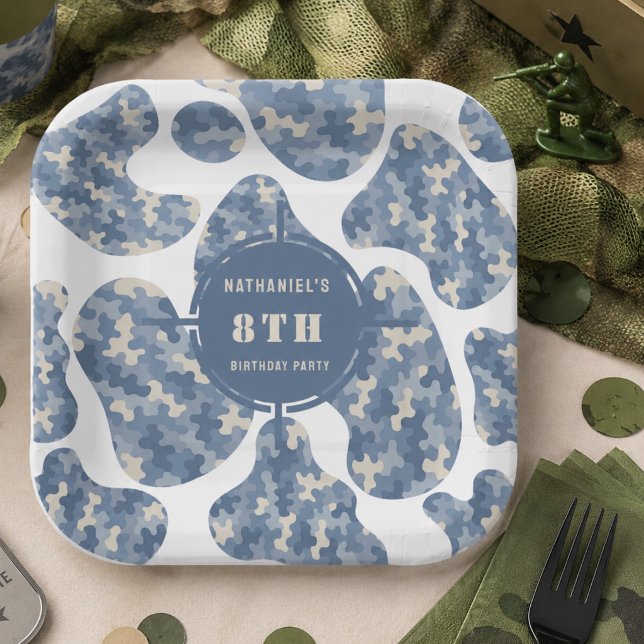 Blaue Tarnung Soldat Armee Geburtstag  Pappteller (Von Creator hochgeladen)