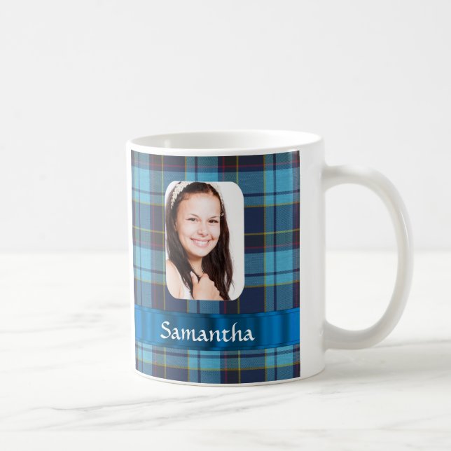 Blaue Tartan-Fotovorlage Kaffeetasse (Rechts)