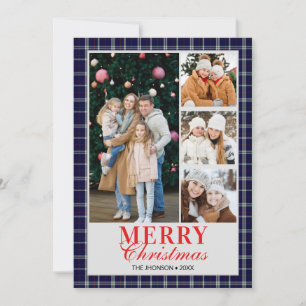 Blaue Tartan-Schick-Christmas-Fotocollage-Festtage Einladung