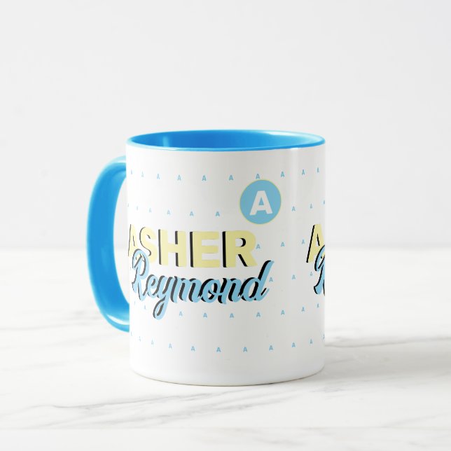 Blaue Tasse mit Name | Retrogramm (Vorderseite Links)