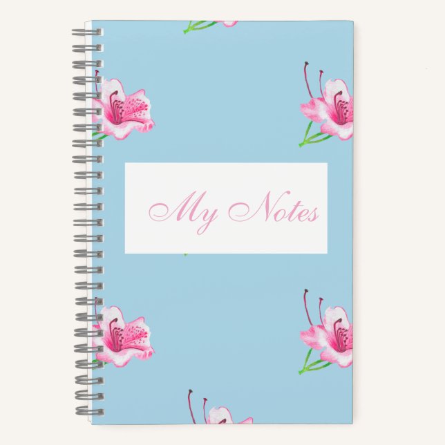 Blaue Tasse mit rosa Lilien Notizbuch (Vorderseite)