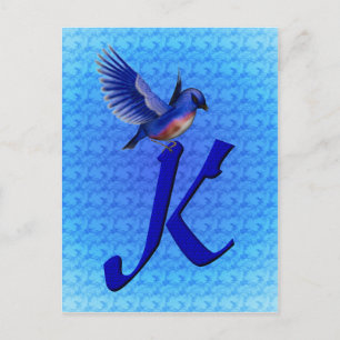 Blaue Taube Monogramm Anfangsbuchstabe K Elegant Postkarte