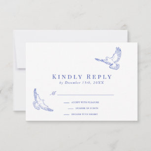 Blaue Tauben Elegante Lineart UAWG RSVP Karte