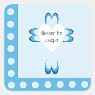 Blaue Taufaufkleber für Jungen als Geschenk Quadratischer Aufkleber