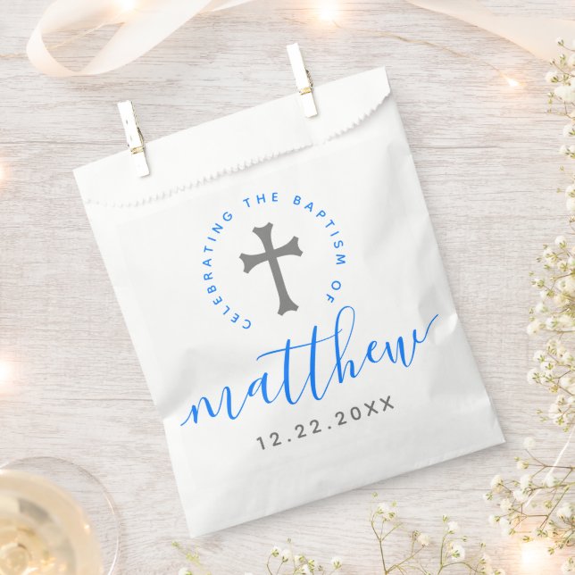 Blaue Taufe Christening Naming Cross Geschenktütchen (Ausgeschnitten)