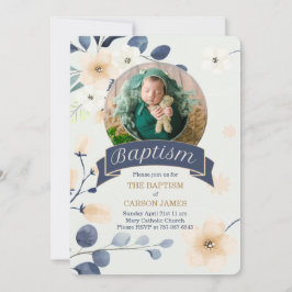 Blaue Taufe für Baby Boy Yellow Blossoms Einladung