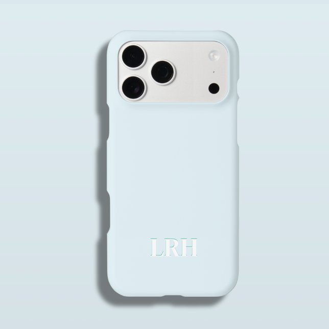 Blaue Teal Moderne Minimalistische Anfangsmonogram iPhone Hülle (Soft Blue Tones with a Classic Typography Monogram Style Phone Case)