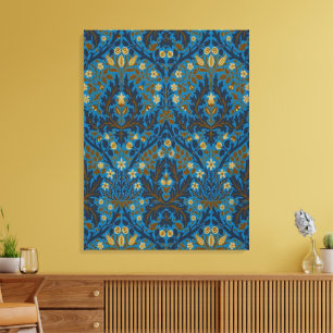 Blaue Teal-William-Morris-Herbstblumen im Vintage- Leinwanddruck