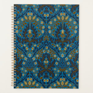 Blaue Teal-William-Morris-Herbstblumen im Vintage- Planer