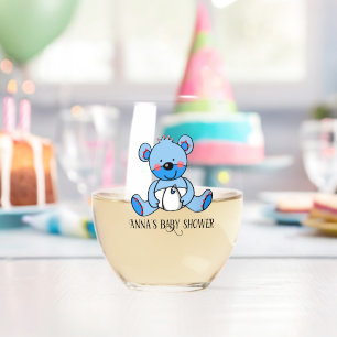 Blaue Teddy-Babydusche (Name) Trinkbehälter Set Weinglas Ohne Stiel